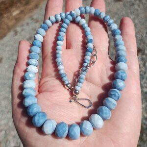 Jay King DTR Blue Opal Sterling Necklace Graduated Facet Bead 18- 21" Long